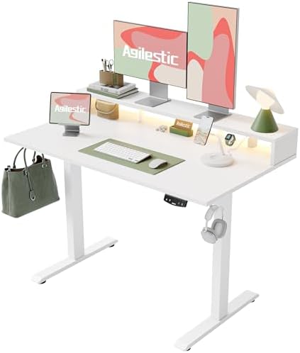 Agilestic 48 * 24 Inch Electric Standing Desk with Shelf & Led, White by Agilestic