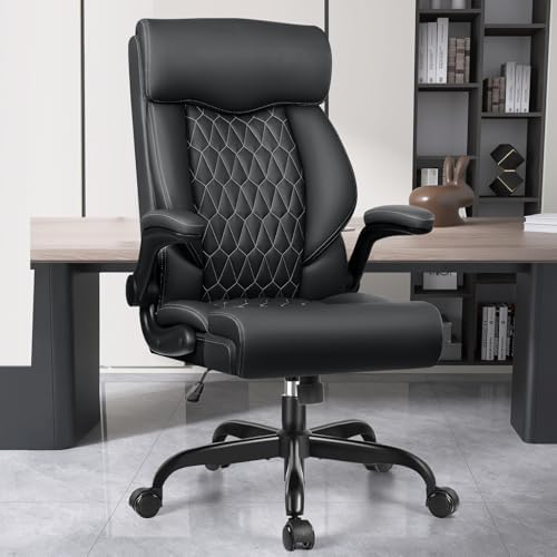 High Back Executive Office Chair - Ergonomic Computer Desk with Rocking Function, Leather Managerial with Adjustable Flip-Up Armrests and Lumbar Support by Bestglory
