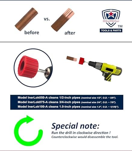 1.0-Inch[3PC] Copper Pipe Cleaner for Power Drill, Model InerLok100-A [1.0” Tube Cleaning Brush & 2 Brushing Pieces] Cleans Copper Pipes for Soldering, w/ Stainless-Steel Wire Bristles & 1/4” Shank - Image 4