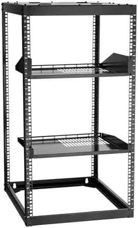 VEVOR 20U Open Frame Network Rack, 23 in Depth, Wall Mounted or Floor Standing Server Rack, Heavy Duty 4 Post, with Vented Shelves & Mounting Hardware, Holds All Your Networking IT Equipment AV Gear by VEVOR