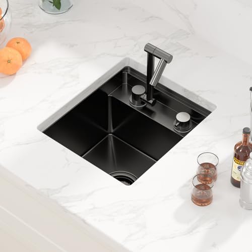 Sarlai Black Outdoor Sink, 15x17 Inch Undermount Kitchen Sink Workstation with Foldable Faucet Bar Prep Single Bowl Gunmetal Black 16 Gauge Stainless Steel Sinks with Cover,BBQ Sinks Outside - Image 3