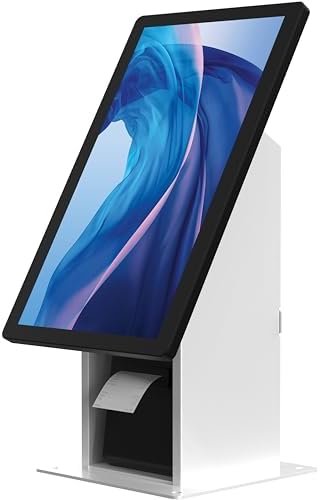 Self Service Kiosk POS Stand - CTA POS Kiosk with CPU & Printer Compartments for Digital Signage Displays TV's & Monitors up to 33 Pounds - for Restaurants, Retail & Business - White - (ADD-SSKPCW) by CTADigital