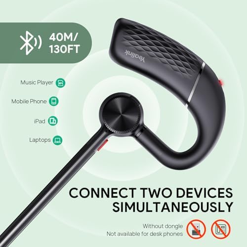 Yealink Bluetooth Headset BH71 Lite,Wireless Bluetooth Earpiece for Cell Phone，Single Ear Headset with Noise Canceling Mic for Office/Driving/Business,10Hrs Talktime,Mute - Image 4