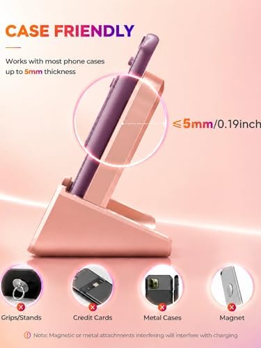 Wireless Charger YUWISS Wireless Charging Stand Cordless Charger 10/7.5/5W Compatible with iPhone 14 13 12/12 /11Pro Max/XR/XS Max/XS/X/8/8Plus Galaxy S22/S21/S9/S9+/S8/S8+ Note (Rose Gold) - Image 5