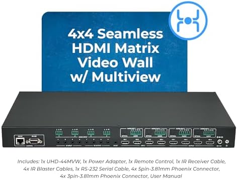 OREI 4K 4x4 HDMI Matrix Video Wall Controller Processor Multiviewer Display Upto 4K 60hz 2x1, 1x2, 1x3, 1x4 Supports 180 Degree Rotate RS-232 Audio Extraction (UHD-44MVW) - Image 2