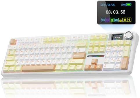 AULA F108 PRO - Wireless Mechanical Keyboard with Screen&Knob,Hot Swappable Gaming Keyboard with 8000mAh Battery,Pre-lubed Switches,RGB Backlit,PBT Keycaps Creamy Sounding Computer Keyboards,104 Keys by AULA
