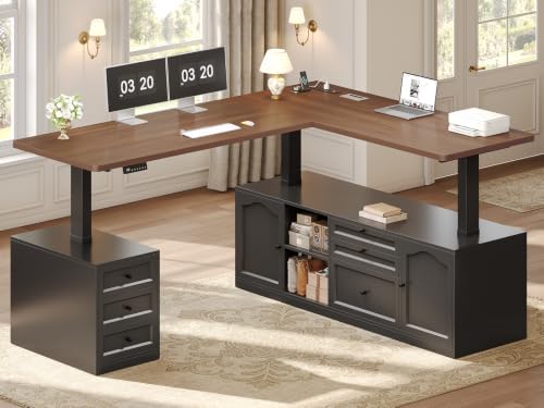 SEDETA Farmhouse L Shaped Executive Electric Standing Desk with 6 Drawers by SEDETA