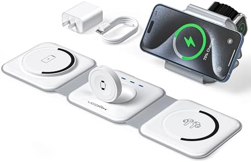3 in 1 Charging Station for Multple Devices,Foldable 3 in 1 Wireless Charger for Travel,NANO Wireless Charging Station for iPhone17 16 15 14 13 12 Pro Max/Watch 10 9 8 7 6 5 4 3 Ultra/AirPod Pro by UCOMX