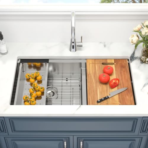 33 Undermount Kitchen Sink Stainless Steel 16 Gauge Double Bowl Low Divide - Image 4