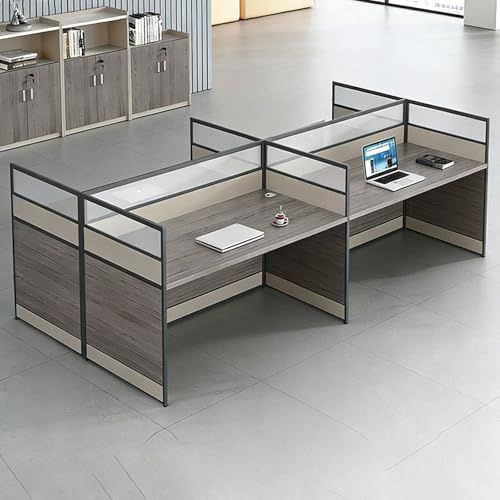 4-person Office Cubicle Desk Workstation w/Mute Privacy Panels, Rosewood by Nykto