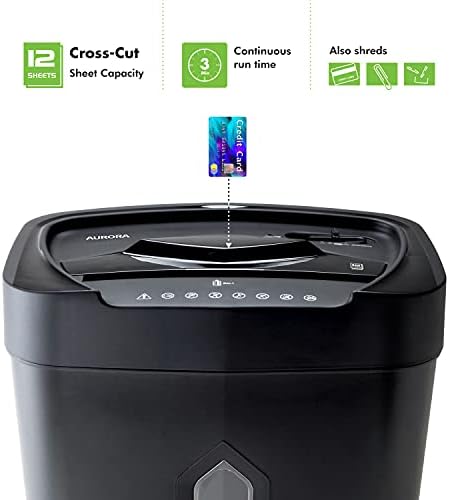 Aurora 12 Sheet Crosscut Paper and Credit Card Shredder with 5.2 gal Wastebasket - Image 2
