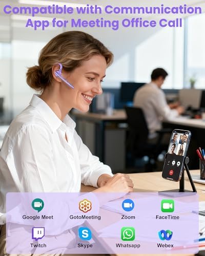 New Bee Bluetooth Headset V5.1 72H Talk Dual Mic with Mute Button for Work, Wireless Hand-Free Bluetooth Earpiece with 500mAh Charging Case for Cell Phone Calls Driver (M54, Purple) - Image 3