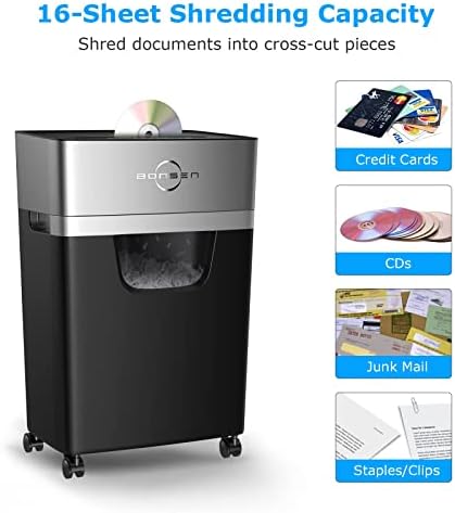 BONSEN 16-Sheet Cross-Cut 60-Min Heavy Duty Paper Shredder for Home Office - Image 2