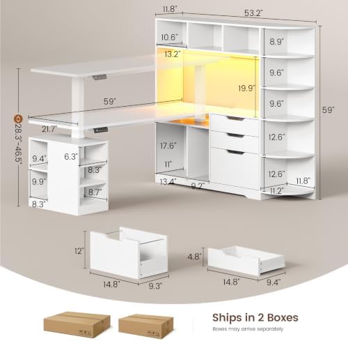 SEDETA 59" L Shaped Standing Desk with 3 Drawers Storage and Bookshelves - Image 3