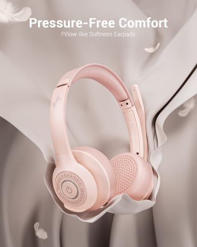 JIAMQISHI Pink Wireless Bluetooth Headset 5.2, AI Noise Cancelling Mic Headphones with USB Dongle Mute for Laptop & Cell Phones - Image 4