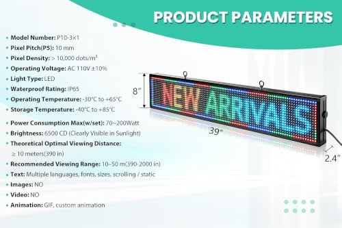 HCTCPALS 39''x8'' P10 Outdoor LED Sign Full-Color Programmable High-Brightness IP65 Waterproof LED Display with WiFi & USB Control,Scrolling Message Board for Business Advertising-Text/Image - Image 5