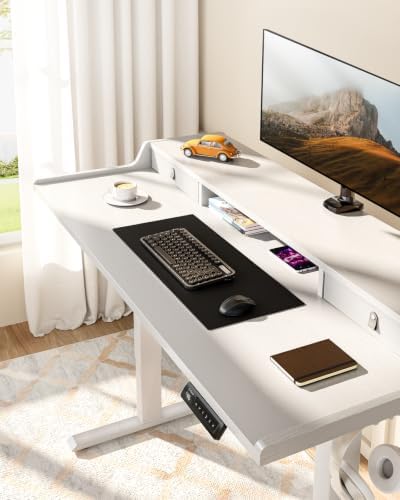 ErGear Electric Standing Desk with Drawers, 48″ x 24″ Gaming Table Compatible Monitor Stand, Stand up Desks, Home Office Height-Adjustable Desk with Storage Shelf, 4 Preset Heights, White - Image 2