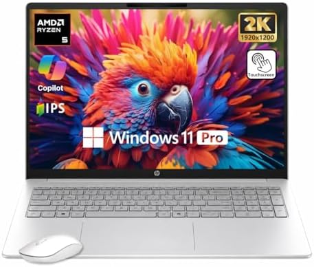 HP Omnibook 16" 2K Touchscreen Business Laptop, AMD Ryzen 5, 8GB DDR5 RAM, 512GB SSD, Win11 Pro, All-Day Battery Life, Copilot AI, WiFi 6, Fatcayes Accessory, Glacier Silver by Unknown