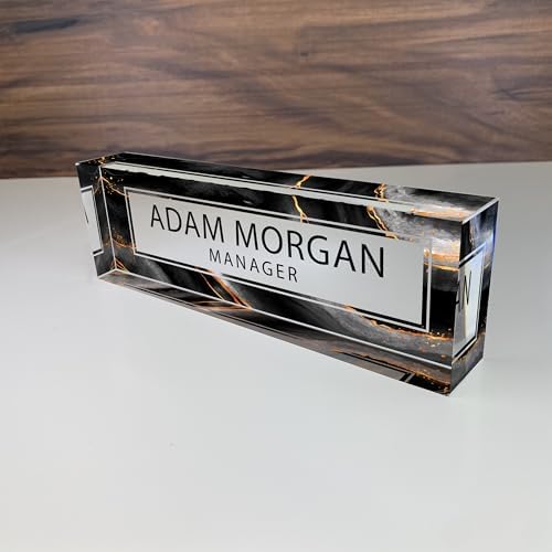 ARTBLOX Personalized Acrylic Desk Name Plate, Black Gold Marble Design - Image 2