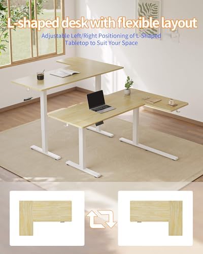 YIHAYO Reversiable L-Shaped Electric Standing Desk, 59 Inches Stand Up Corner Desk, Sit and Stand Up for Work Office Home, Ergonomic Rising Computer Table with Splice Board, Natural - Image 6
