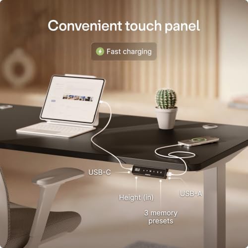 Desktronic HomePro Standing Desk 54x28 — Made in Europe, Ergonomic Sit Stand Home Office Desk, Electric Height Adjustable, Dual Motor, USB & USB-C Charging, Wobble-Free, Touchscreen, 3 Memory Presets - Image 5