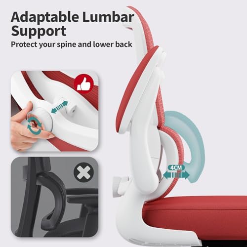 TRALT Office Chair - Ergonomic Desk Chair with Adjustable Lumbar Support, Mesh Computer Chair, Executive Chair for Home Office Comfortable Lumbar Support (1, White Red) - Image 4