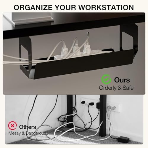 Muvai 71" L Shaped Standing Desk with Cable Tray, Reversible, Black - Image 4