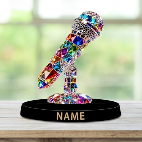 Personalized Acrylic Microphone Decoration - Colorful 2D Flat Figurine with Custom Name Plate Music Desktop Ornament Gifts for Singers Musicians Karaoke Lovers & Music Enthusiasts - Image 2