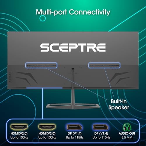 New! Sceptre 34-inch Prime Monitor 3440 x 1440 up to 115Hz 103% sRGB DisplayPort HDMI Build-in Speakers, Machine Black 2026 (E345W Series) - Image 5
