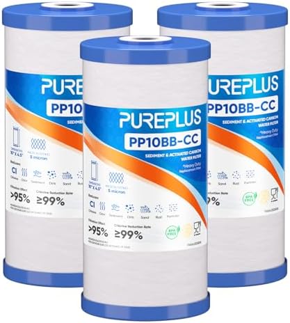 PUREPLUS 5 Micron 10"x4.5" Whole House Sediment & Carbon Water Filter,3PACK by PUREPLUS