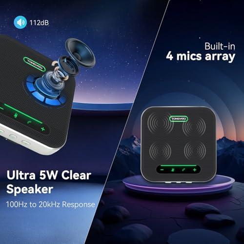 Wireless Conference Speaker and Microphone, 2-in-1 Daisy Chain Bluetooth Speakerphone with 4 Mics Arrays and 360° Voice Pickup and Noise Reduction,Bluetooth/USB/Dongle connection Methods for 30 People - Image 3