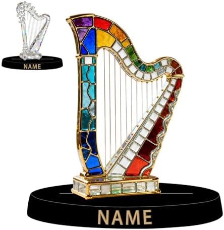 Personalized Acrylic Harp Decoration - Stained Glass Style Colorful Figurine with Custom Name Plate, Music Desktop Ornament Gifts for Harpists Classical Musicians Music Lovers & Collectors by Unknown