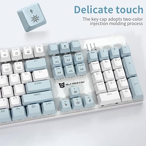 Merdia 104 Keys US Layout Wired Mechanical PC Gaming Keyboard | White LED Backlit Hot Swappable Brown Switch Full Size Mechanical Keyboard | Blue & White Keycaps Wired Gaming Computer Keyboards - Image 4