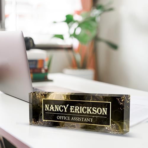 Personalized Name Plate for Desk, Custom Desk Name Plate, Acrylic Name Plate Office Desk Accessories, Personalized Office Gifts for Coworkers Teachers, Employee Appreciation Gifts (B-Gray Marble) - Image 4