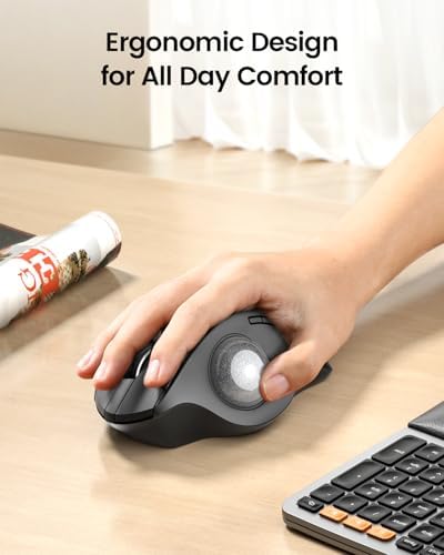 ProtoArc EM01 NL Wireless Trackball Mouse, Thumb Control, Silver - Image 3