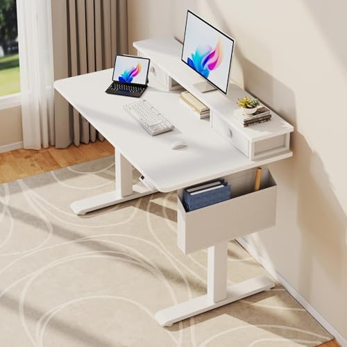 KLUVIS White Electric Standing Desk with Drawers, 40 Inch - Image 6