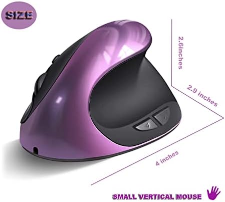 Ergonomic Mouse,Rechargeable Small Vertical Mouse with 6 Buttons Adjustable 800/1200/1600 DPI Purple Wireless Mouse for Laptop, Desktop, PC, MacBook - Image 7