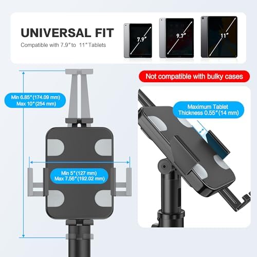 AboveTEK POS Tablet Kiosk Stand - Universal Tablet Locking Mount for 7.9"-11" Devices, 360° Swivel Anti-Theft Security Stand for iPad, iPad Air, Samsung, Height Adjustable Desk Countertop - Image 3