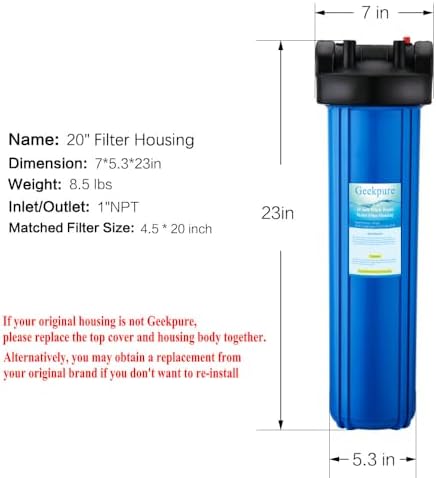 Geekpure 20 Inch Whole House Water Filter Housing-Fit 4.5" x 20" Filter - Image 2