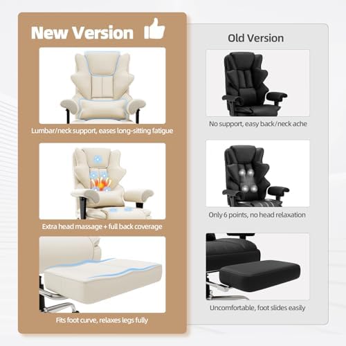 Executive 7-Point Massage Heated Office Chair with Footrest, Beige - Image 5