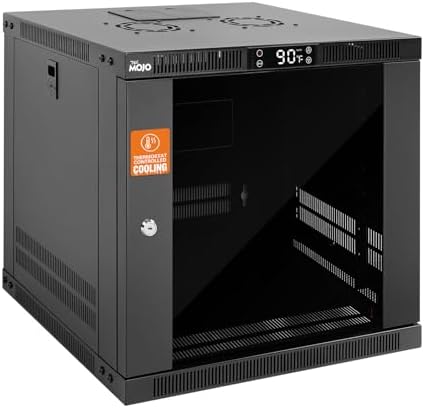 Tecmojo 9U Wall Mount Rack with Thermostat, 17.7inch Depth Enclosed Server Cabinet with 2 Cooling Fans,Lockable Door & Hardware,9U Rack for 19inch Equipments,Glass Door by Tecmojo