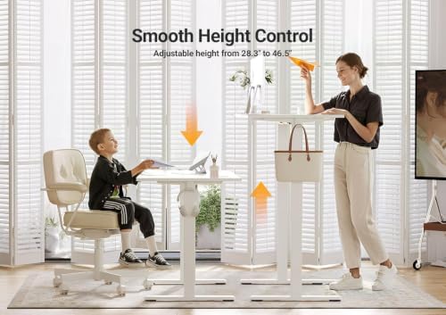 Seang Electric Standing Desk Adjustable Height, 40 x 24 Inch Sit Stand Desk with T-Shaped Frame, 3 Memory Presets & Cable Management for Home Office Computer Workstation, White Frame/White Top - Image 4