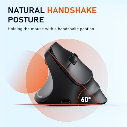 MEETION Left-Handed Wireless Ergonomic Vertical Mouse, Rechargeable - Black - Image 3