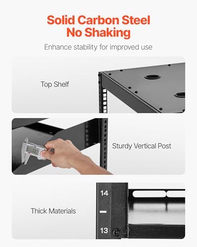 VEVOR 16U Open Frame Network Rack, 23 in Depth, Wall Mounted or Floor Standing Server Rack, Heavy Duty 4 Post, with Vented Shelves & Mounting Hardware, Holds All Your Networking IT Equipment AV Gear - Image 3