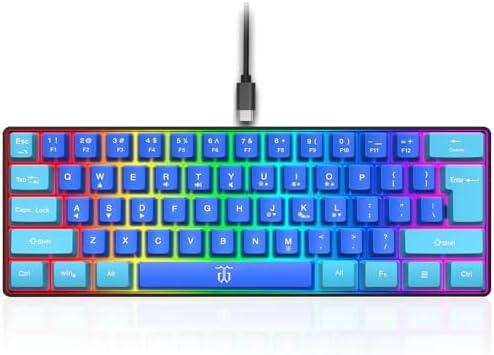 Snpurdiri 60% Wired Gaming Keyboard, RGB Ultra-Compact Mini Keyboard, Waterproof Mechanical Feeling Small Keyboard for PC/Mac Gamer, Typist, Travel, Easy to Carry on Business Trip (Wathet-Blue) by Snpurdiri