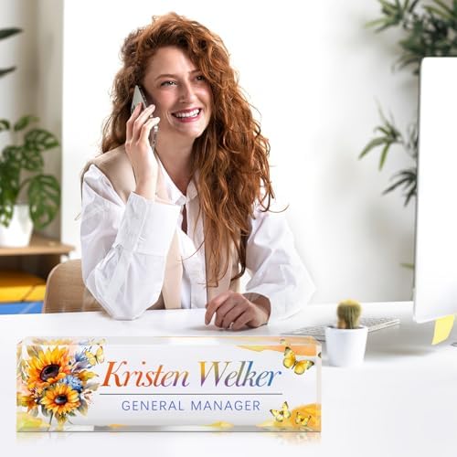 Custom Office Name Plate for Desk - Desk Name Plate Personalized Gifts for Coworkers, Boss, Employees, Teacher, Nurse - Office Desk Decor for Women Men - Employee Appreciation Gifts (Sunflower-2) - Image 4