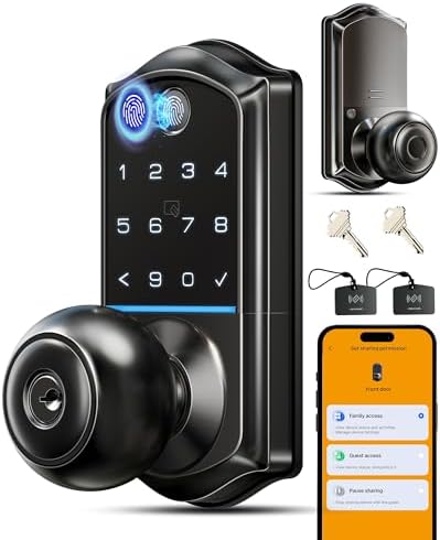 Veise VE018 Fingerprint Keypad Smart Door Knob Handle Lock, Matte Black by Veise