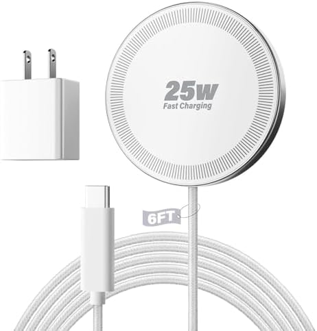 25W Magnetic Wireless Charger, 6FT Fast Charging Pad Wireless Charge for iPhone 17 16 /AirPods3/2/Pro/for Galaxy S26 Ultra/Pixel 10 Series, Portable Charger for Desk& Travel(1Pack,White) by WAYLITEWirelessCharger