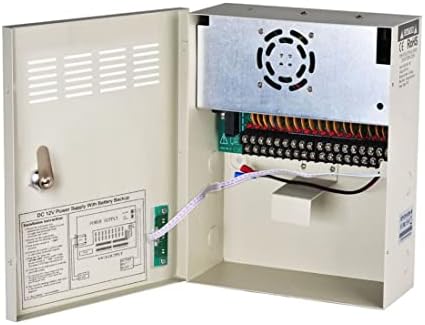 EVERSECU 18 Channel 12V 20Amp DC Metal Boxed Cabinet Regulated UPS Power Supply Unit with Backup Battery Link for Burglar Alarms CCTV Cameras PTZ Access Control (Battery Not Included) by EVERSECU