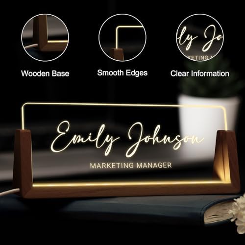 Desk Name Plate Personalized, Custom Acrylic Name Plate for Desk, Office Decor for Women Men, Appreciation Gifts for Coworkers Boss Teacher - Light-Up Name Plaque - Image 3